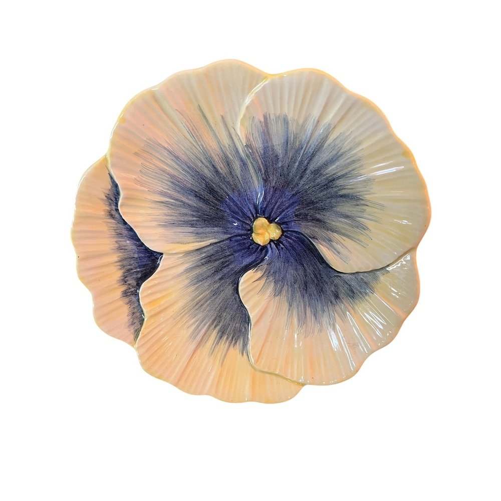 Vietri Italy Hand Painted Pansy Floral Ceramic Scalloped Salad Plate